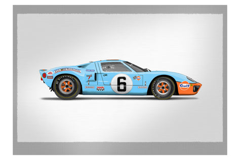 Ford GT40  - Alan Thornton - Extra Large Half Tone Flat Bed Print - Side View