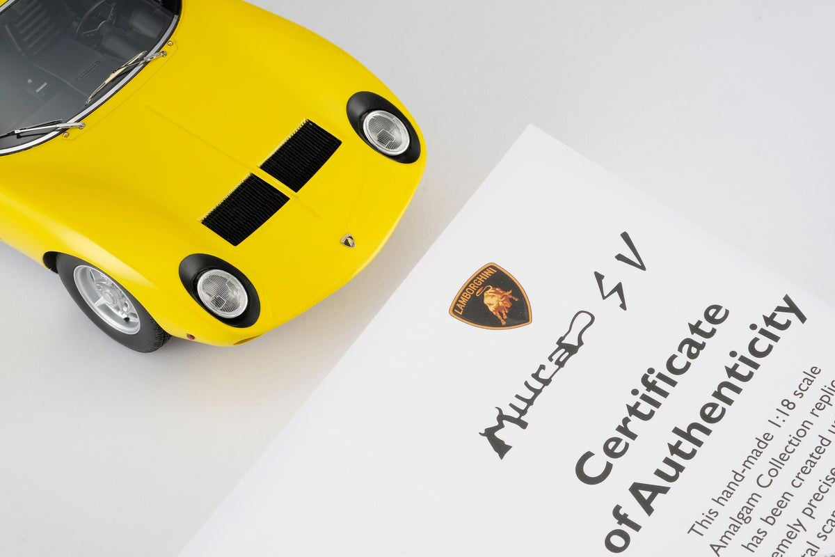 Lamborghini Miura P400 SV  Edition in Giallo Miura (Yellow) at 1:18 scale by Amalgam Collection