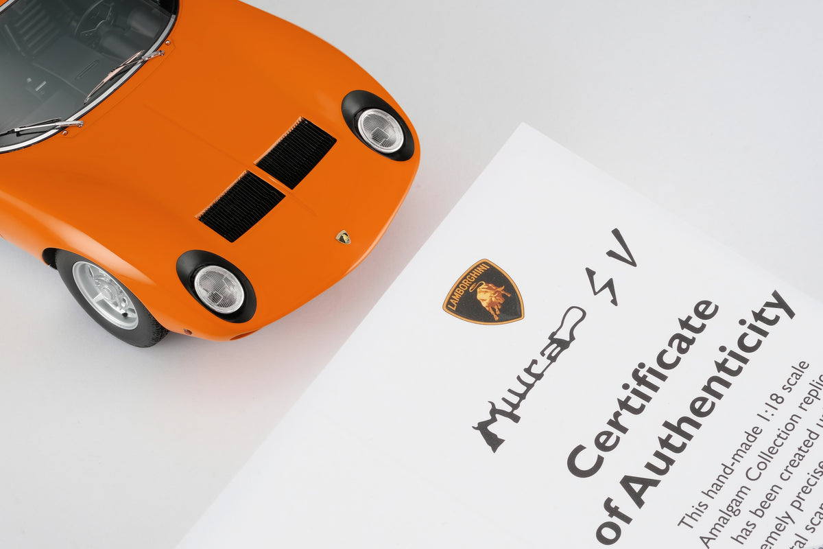 Lamborghini Miura P400 SV Edition in Arancia Miura (Orange) at 1:18 scale by Amalgam Collection
