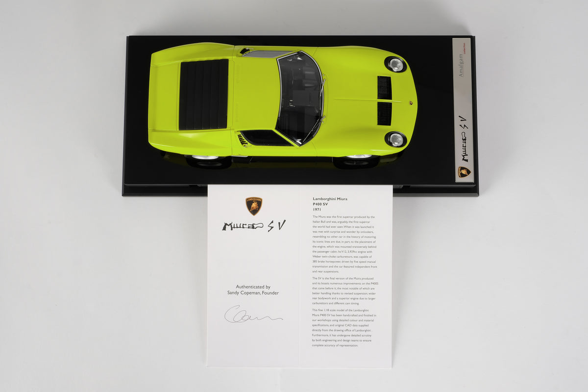 Lamborghini Miura P400 SV Edition in Verde Miura (Green) at 1:18 scale by Amalgam Collection