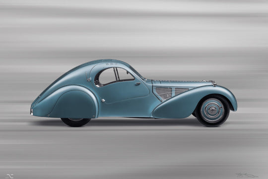 Bugatti Typ 57SC Atlantic – 85 cm Flachbett-Druck (Halbtonner) – Seitenansicht
