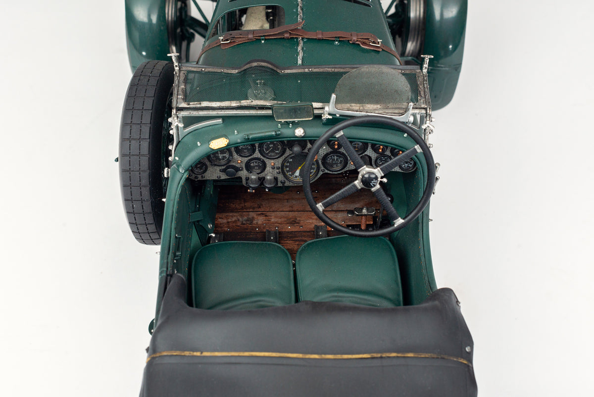 "1929 Bentley Blower" - 1930 Le Mans - Birkin & Chassagne - Race Weathered 1:8 scale model positioned on a light background.