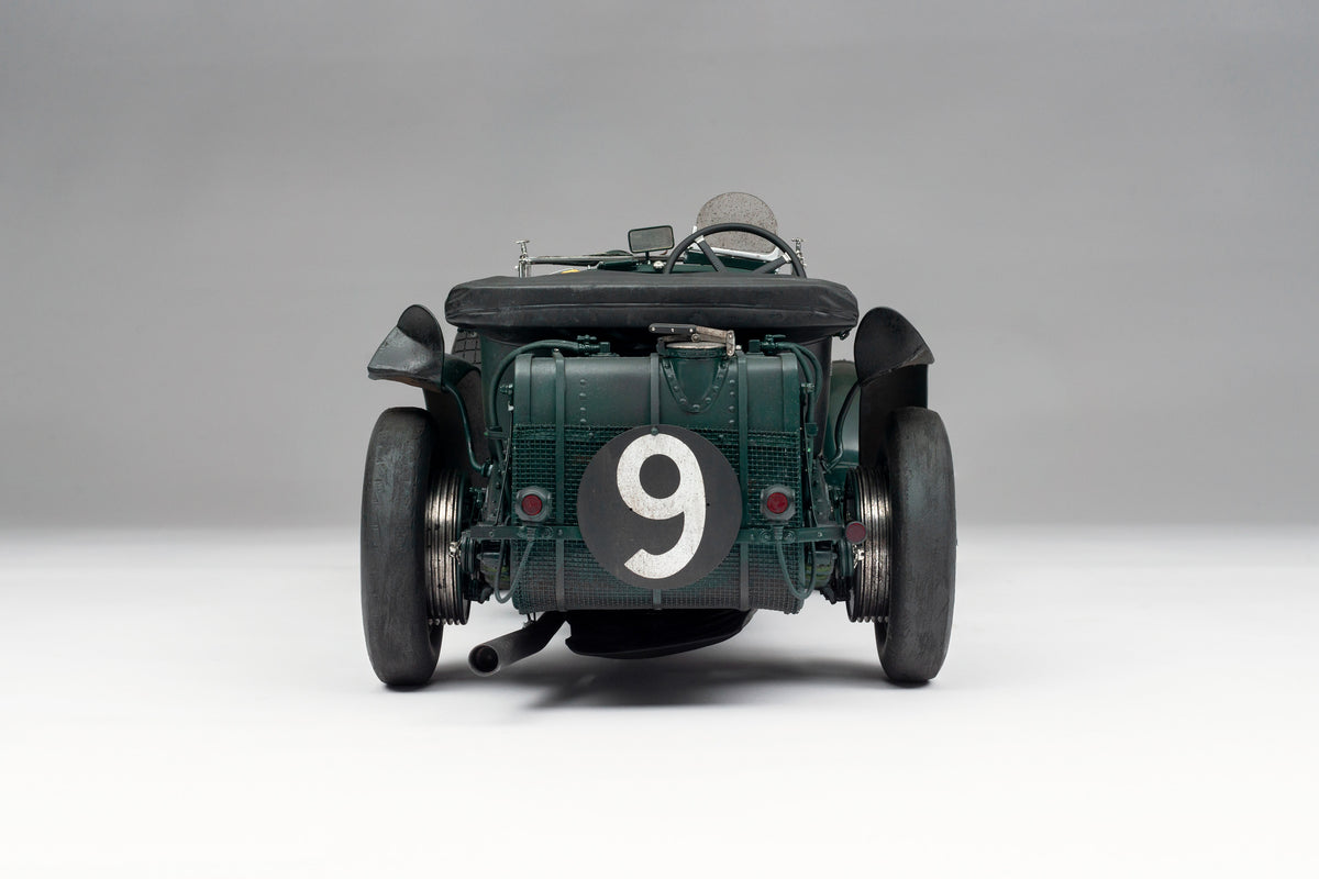 "1929 Bentley Blower" - 1930 Le Mans - Birkin & Chassagne - Race Weathered 1:8 scale model positioned on a light background.
