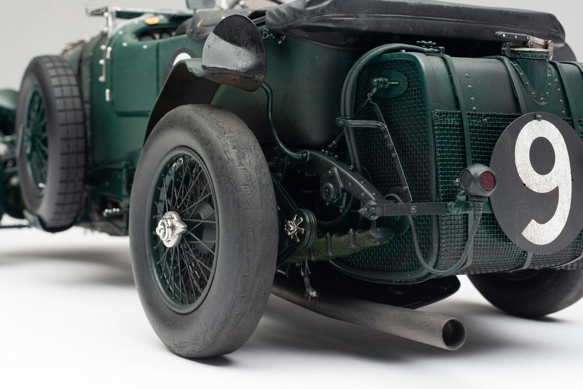 "1929 Bentley Blower" - 1930 Le Mans - Birkin & Chassagne - Race Weathered 1:8 scale model positioned on a light background.