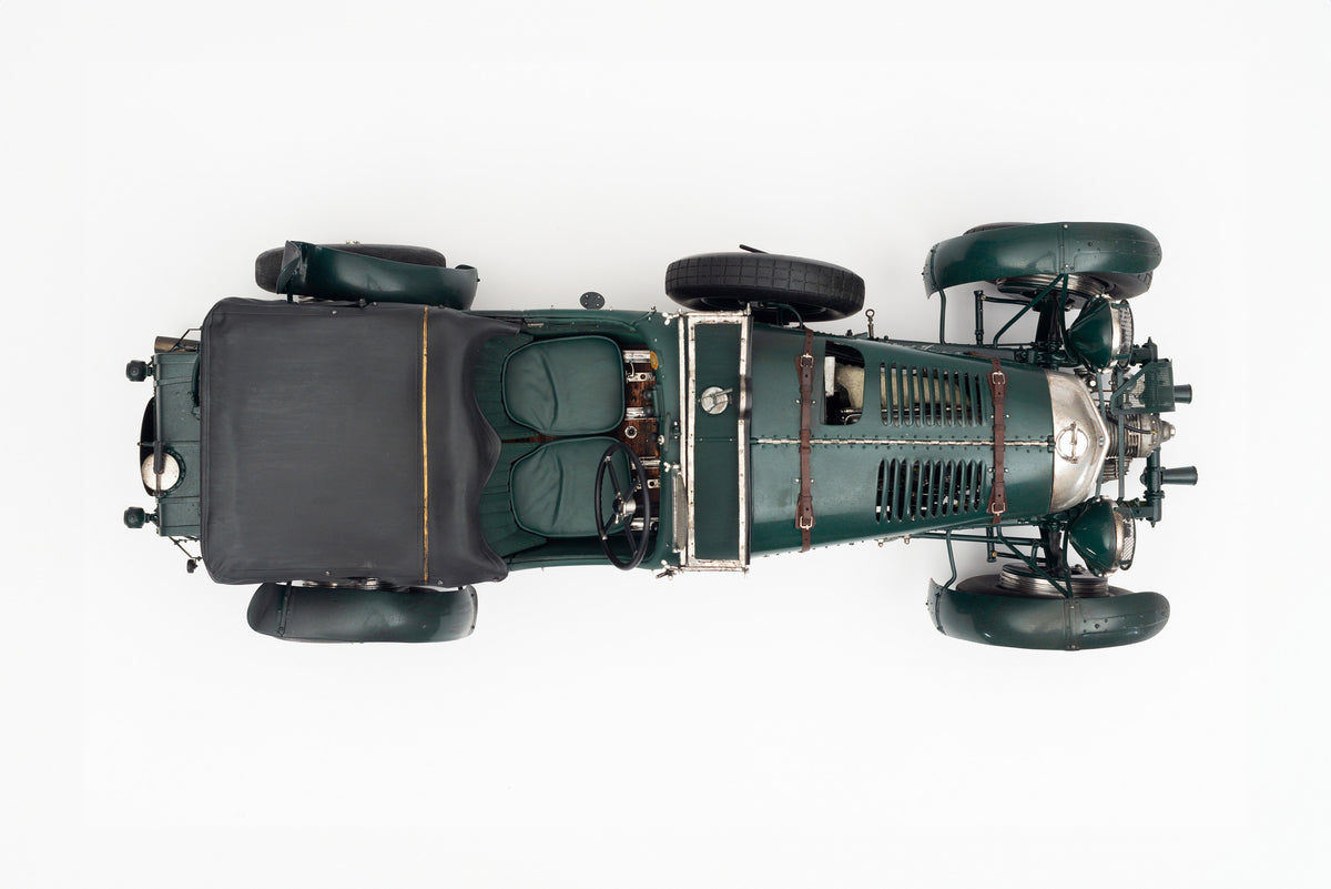 "1929 Bentley Blower" - 1930 Le Mans - Birkin & Chassagne - Race Weathered 1:8 scale model positioned on a light background.