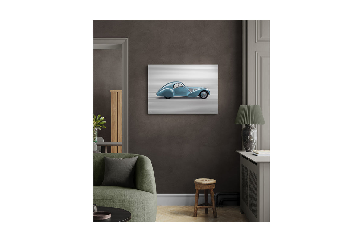 BUGATTI Type 57SC Atlantic - Impression à demi-teintes sur support plat, 85 cm - Vue de profil