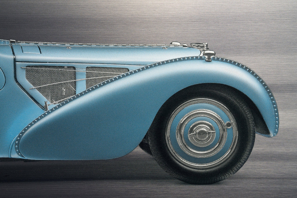 BUGATTI Type 57SC Atlantic - Impression à demi-teintes sur support plat, 85 cm - Vue de profil