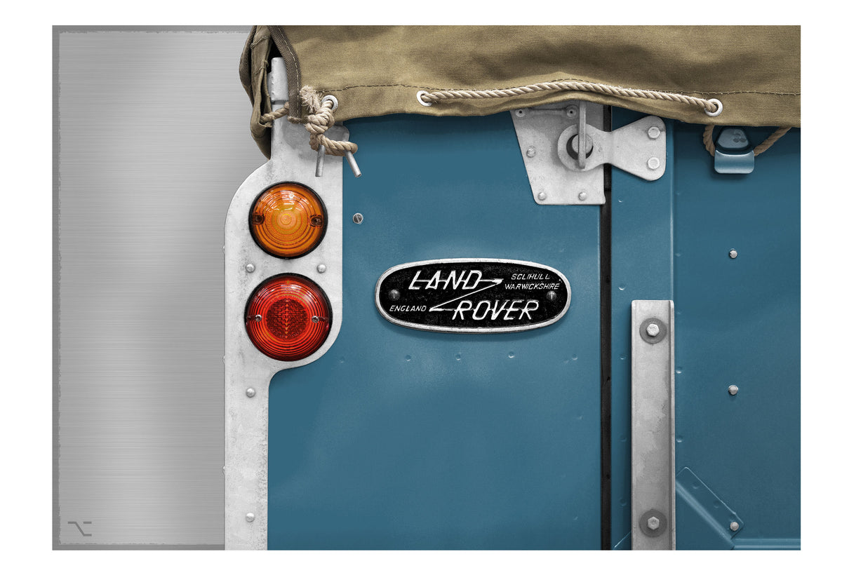 Land Rover Série 2a - Impression sur support plat en demi-teintes, 60 cm - Détail du feu arrière