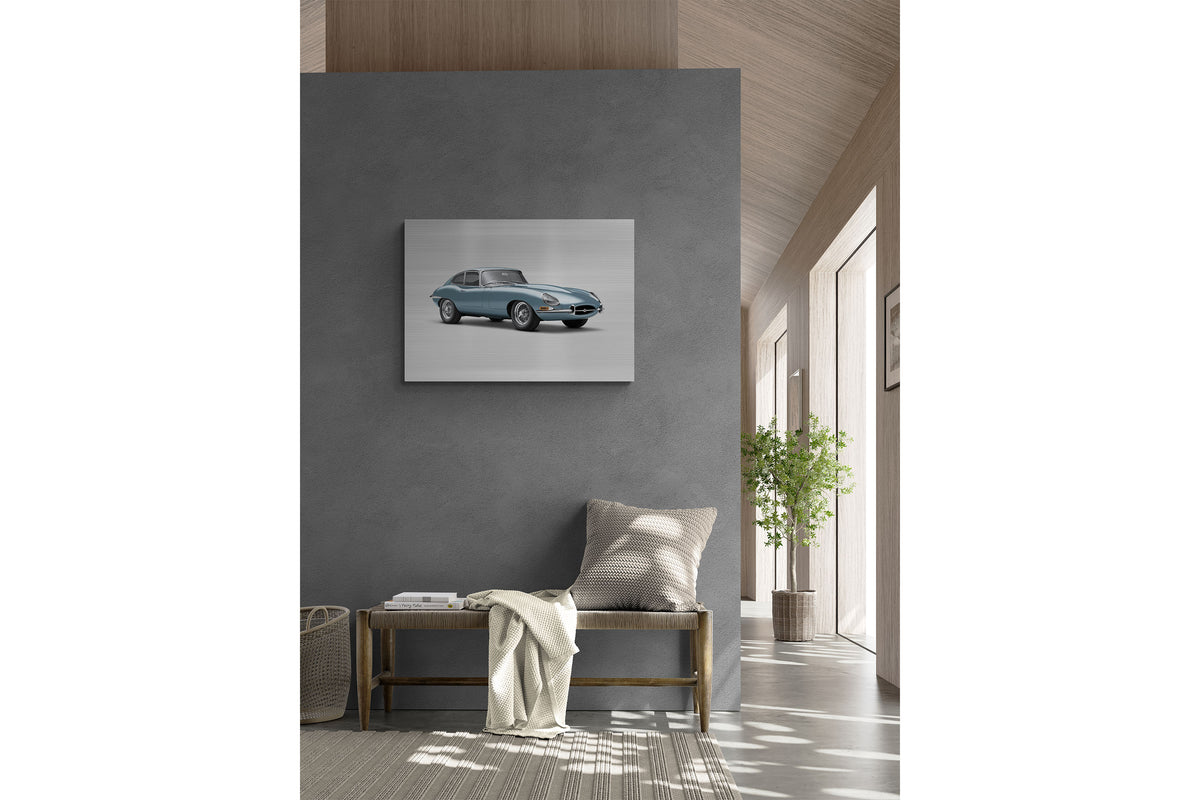 Jaguar E-type Série 1 Coupé - Impression à demi-teintes sur support plat, 85 cm - Vue aux trois quarts