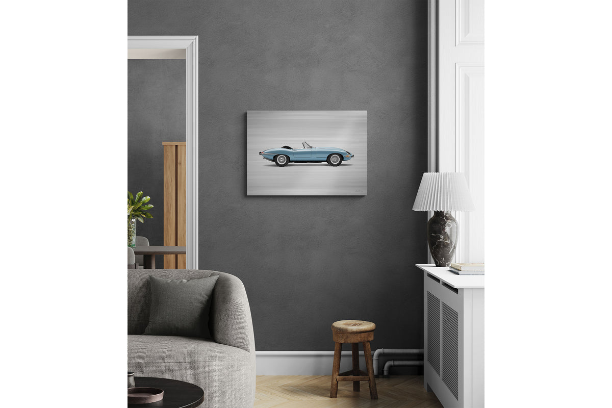Jaguar E-type Série 1 Roadster - Impression à demi-teintes sur support plat, 85 cm - Vue de profil