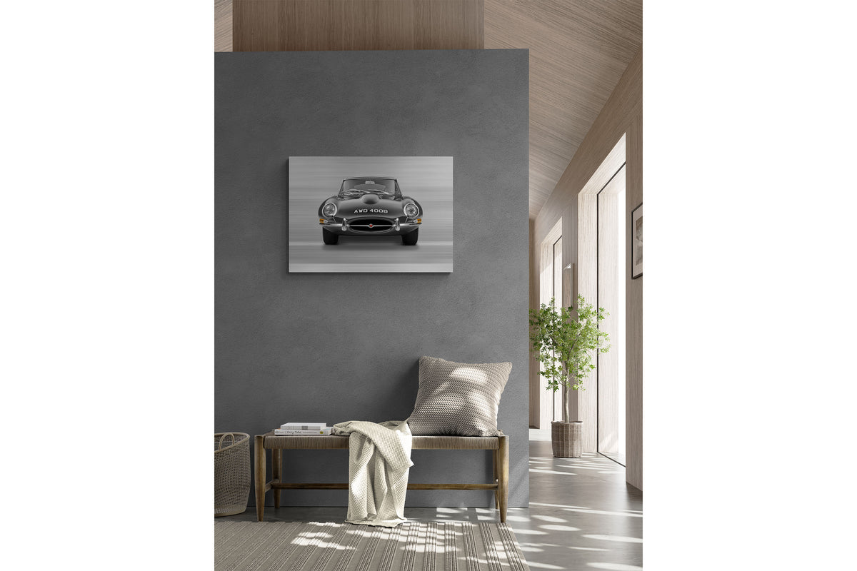 Jaguar E-type Series 1 Coupe - 85cm Half Tone Flat Bed Print - Front View