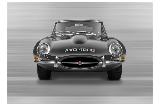 Jaguar E-type Series 1 Coupe - 85cm Half Tone Flat Bed Print - Front View