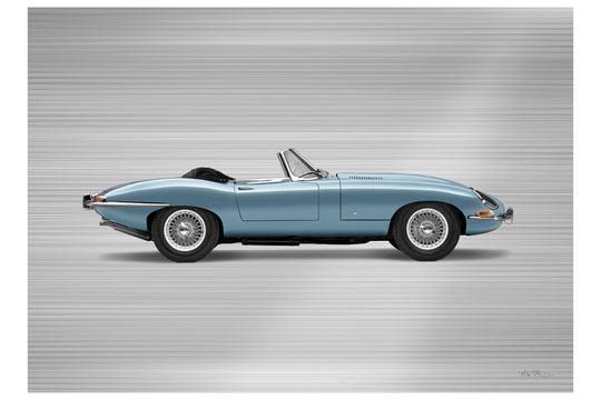 Jaguar E-type Series 1 Roadster - 85cm Half Tone Flat Bed Print - Side View
