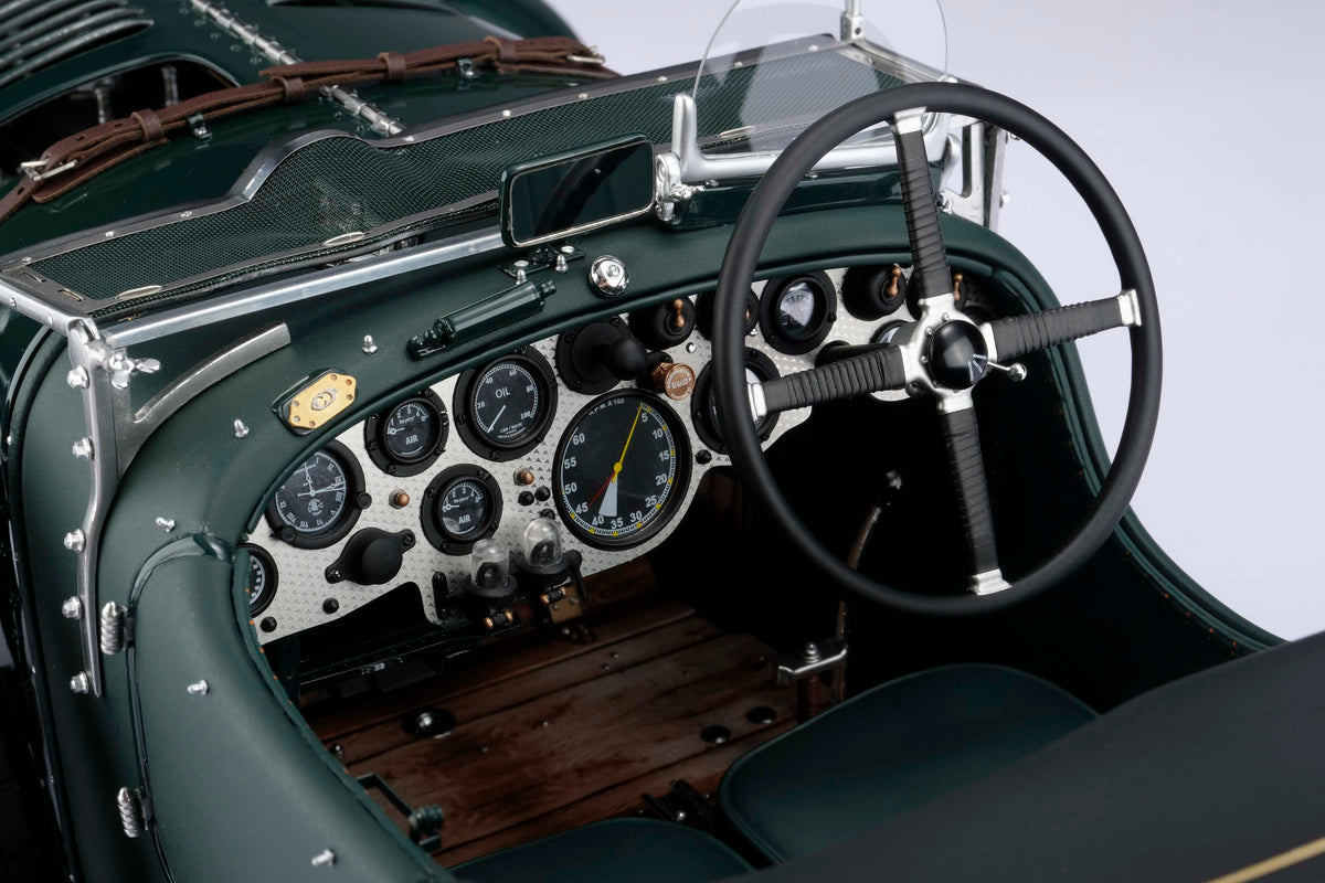 "1929 Bentley Blower" - 1930 Le Mans - Birkin & Chassagne - a detail shot of a 1:8 scale model's interior, positioned on a light background.