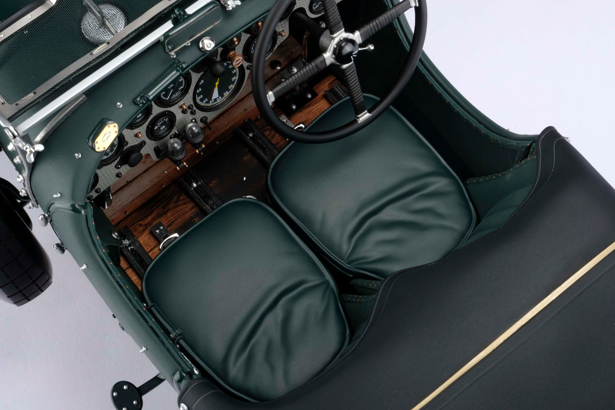 "1929 Bentley Blower" - 1930 Le Mans - Birkin & Chassagne - a detail shot of a 1:8 scale model's interior, positioned on a light background.