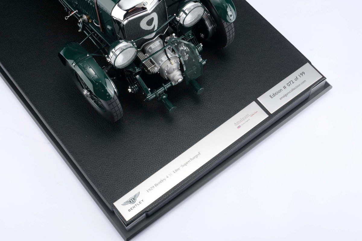 "1929 Bentley Blower" - 1930 Le Mans - Birkin & Chassagne 1:8 scale model on a base positioned on a light background.