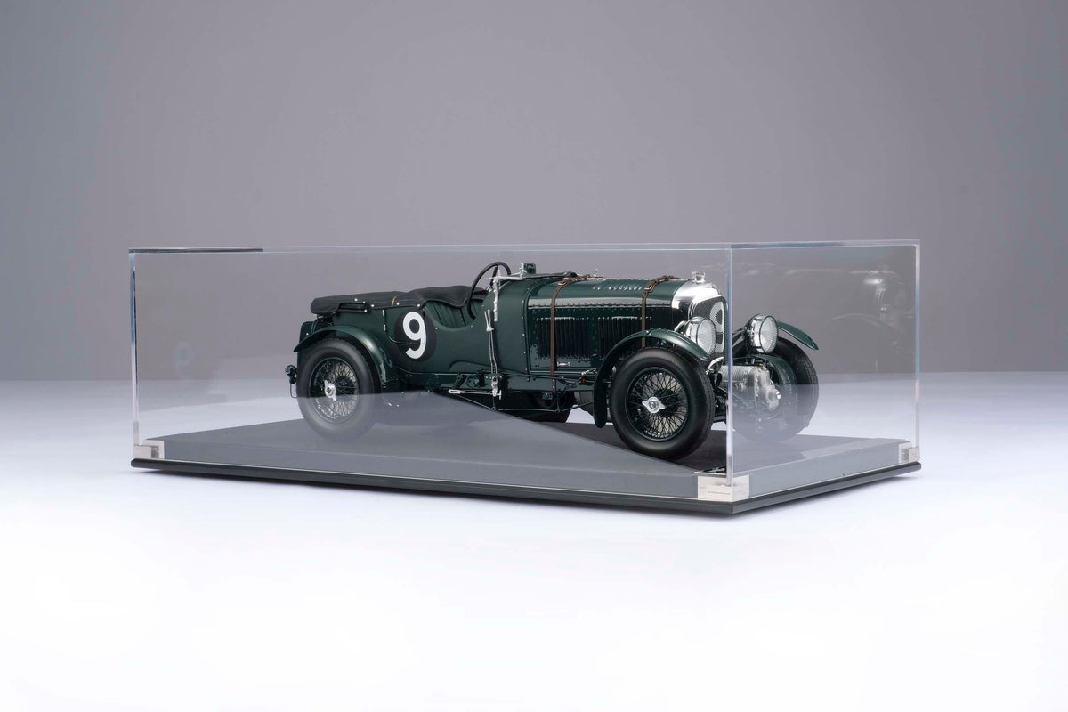 "1929 Bentley Blower" - 1930 Le Mans - Birkin & Chassagne 1:8 scale model in a display box, positioned on a light background.