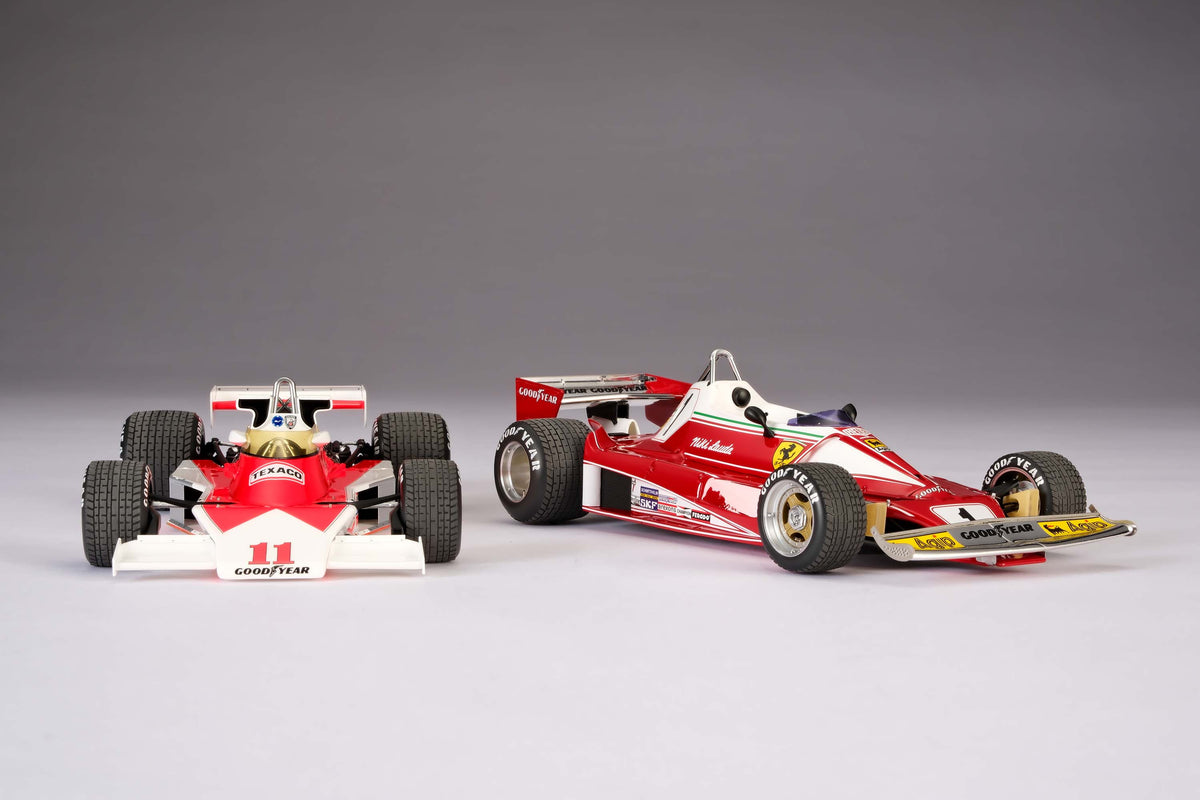 Hunt v Lauda - Ferrari 312 T2 & McLaren M23D - 1976 Japanese Grand Prix - 1:18 scale models