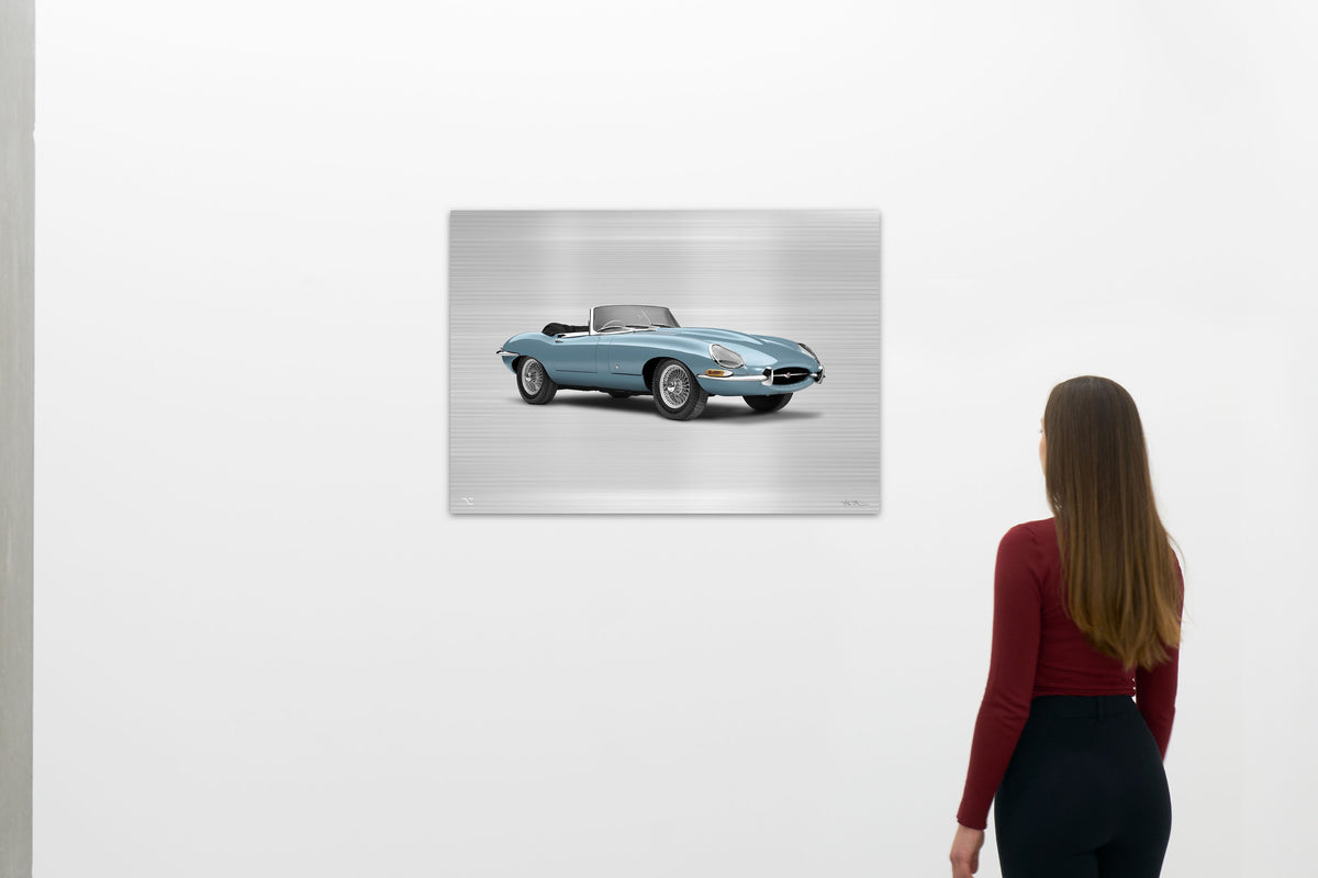 Jaguar E-type Série 1 Roadster - Impression sur support plat en demi-teintes, 85 cm - Vue aux trois quarts