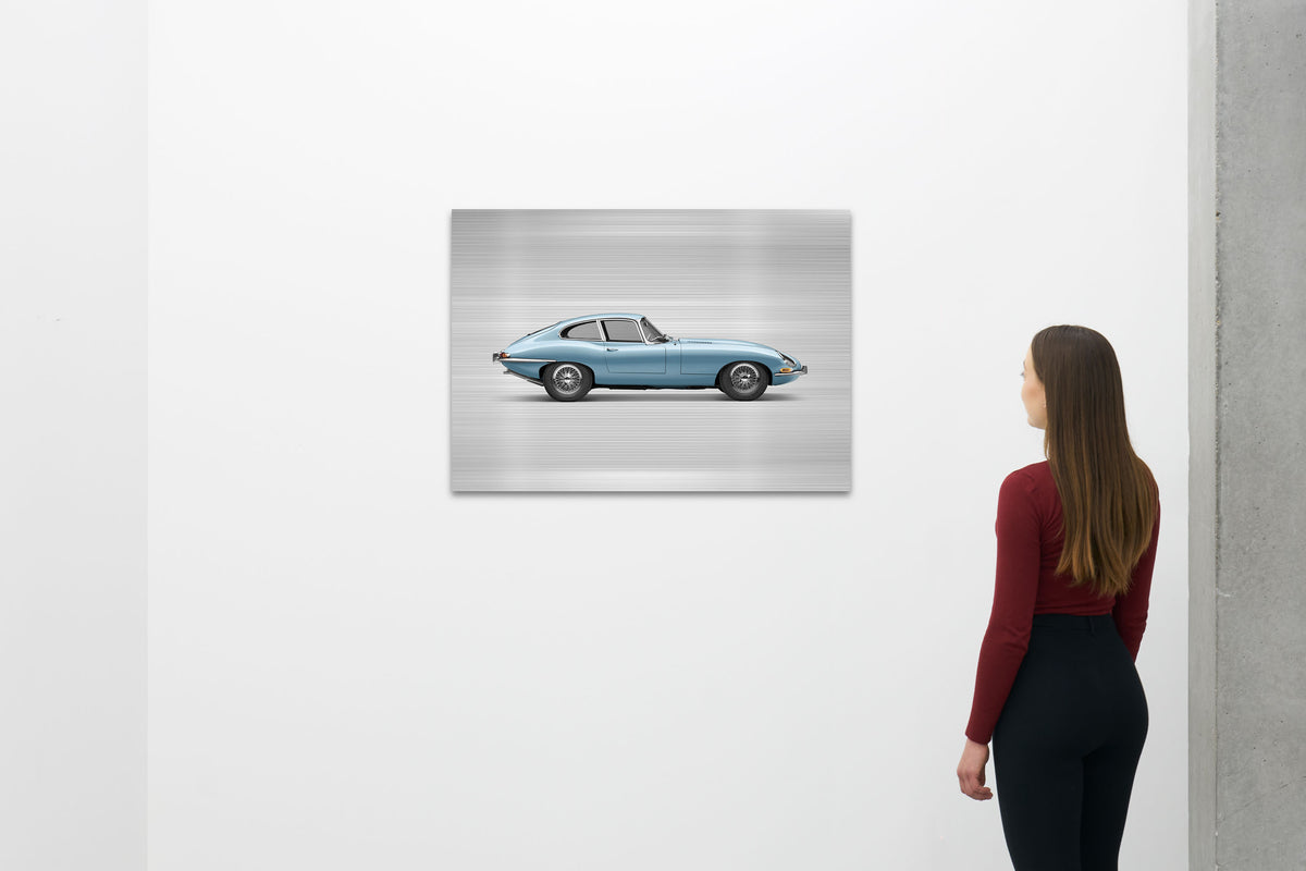 Jaguar E-type Série 1 Coupé - Impression sur support plat en demi-teintes, 85 cm - Vue de profil