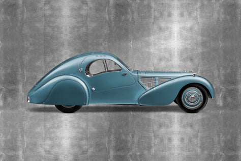 BUGATTI Type 57SC Atlantic - 85cm Half Tone Flat Bed Print - Platinum Leaf Side View