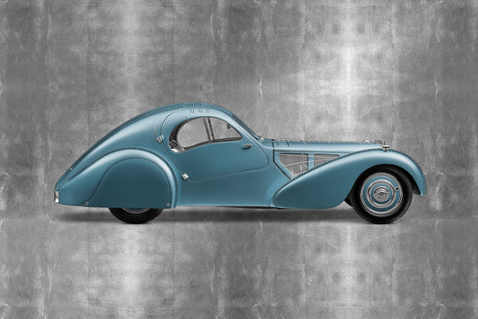 BUGATTI Type 57SC Atlantic – 85-cm-Druck auf Flachbett (Halbton) – Seitenansicht mit Platinblatt-Veredelung