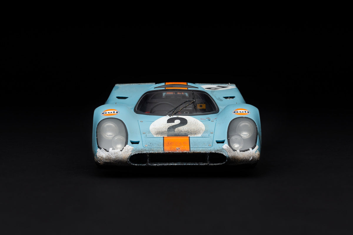 Porsche 917K - Ganador de Daytona 1970 - Librea de Gulf - con suciedad y daños en las carreras 