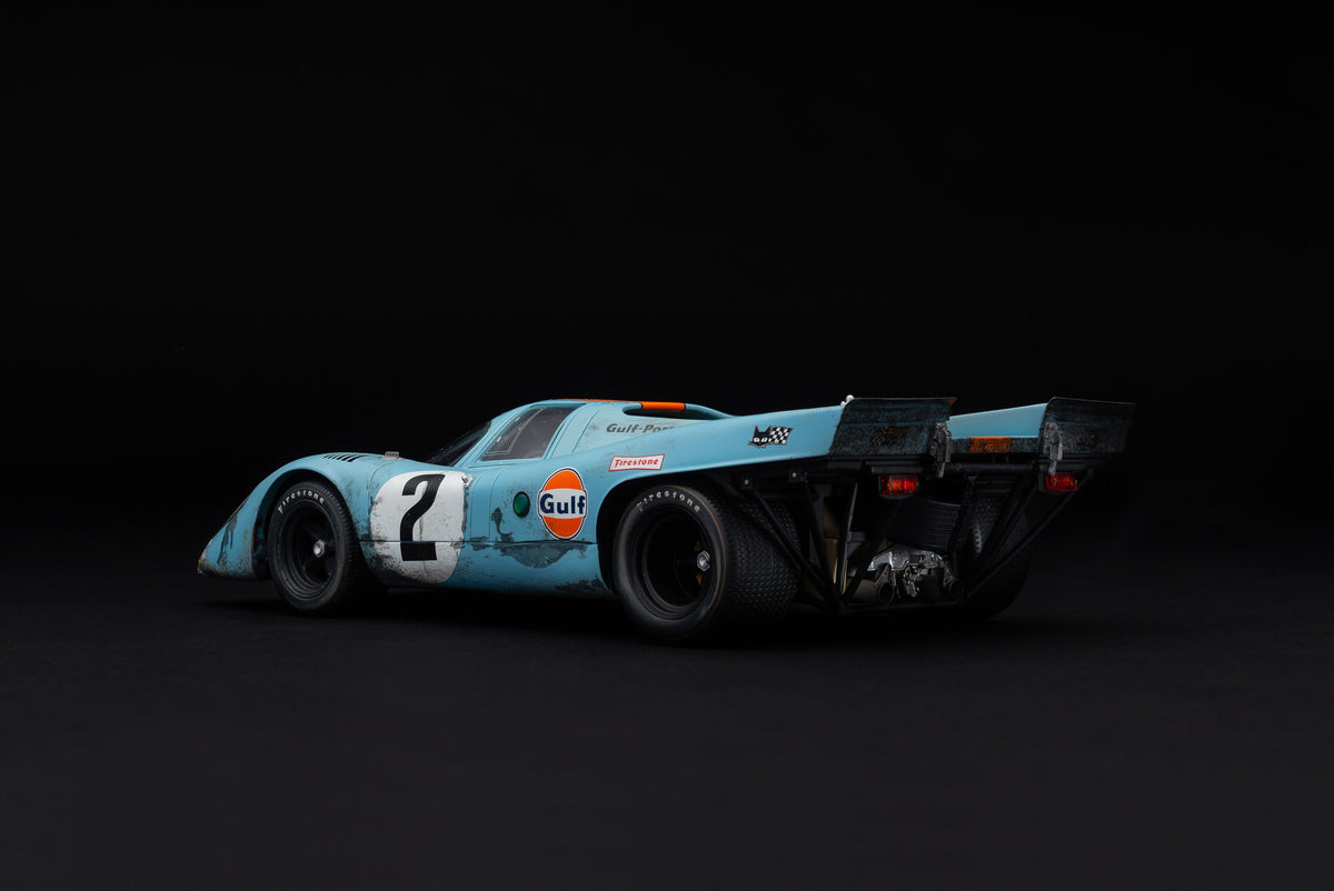 Porsche 917K - Ganador de Daytona 1970 - Librea de Gulf - con suciedad y daños en las carreras 