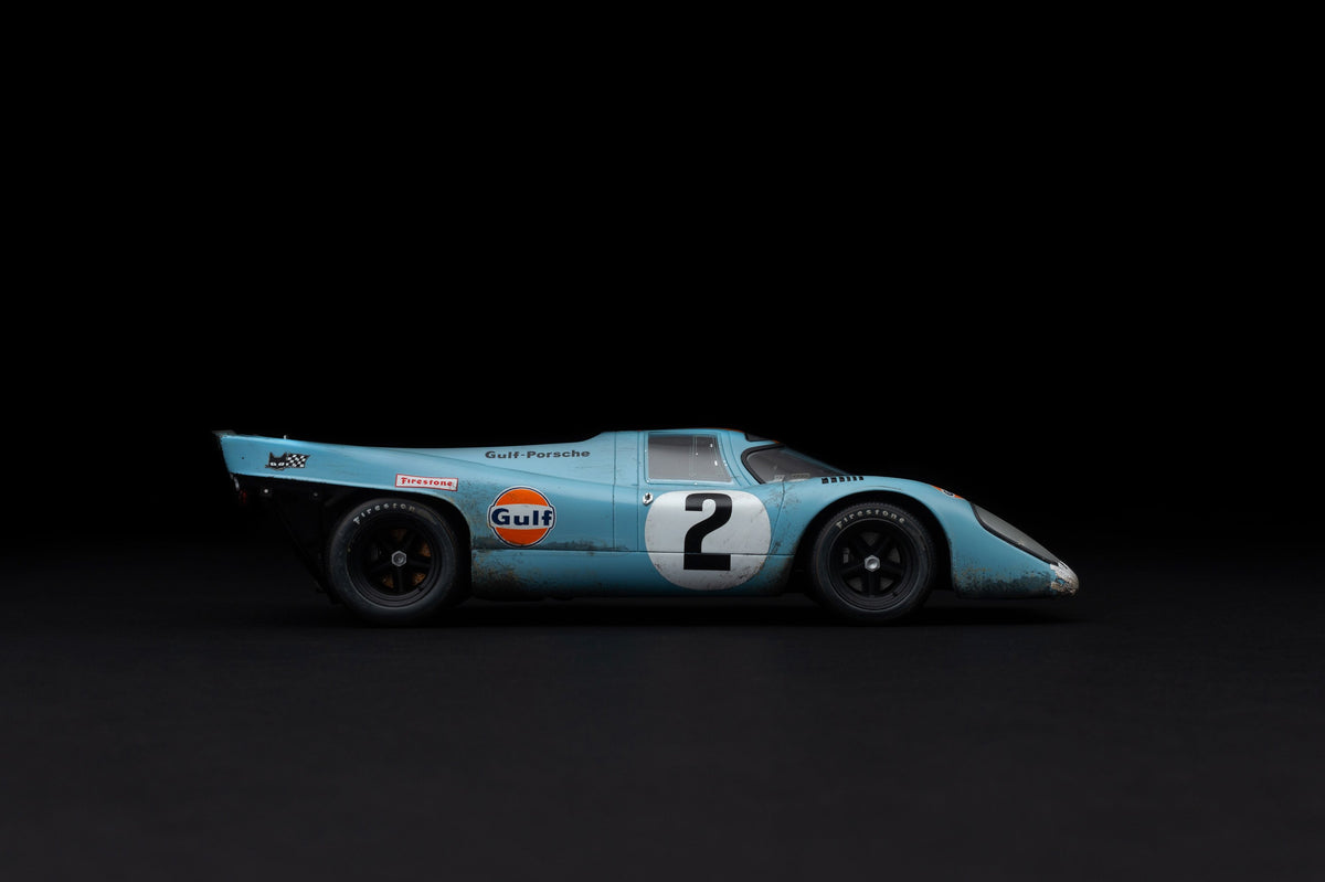 Porsche 917K - Ganador de Daytona 1970 - Librea de Gulf - con suciedad y daños en las carreras 