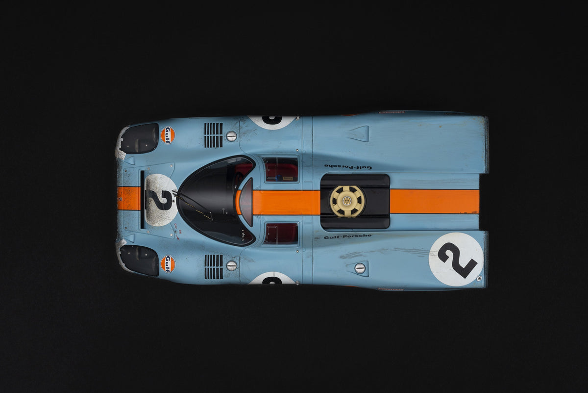 Porsche 917K - Ganador de Daytona 1970 - Librea de Gulf - con suciedad y daños en las carreras 